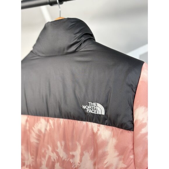 North Face Cropped Saikuru Rose Pink Tie Dye Puffer Jacket Women’s L 12-14 Zip - Picture 6 of 16